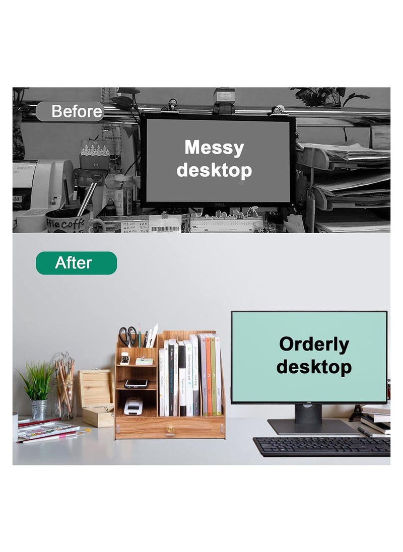 Kidle - Office Finishing Rack Basket File Rack Multi-layer A4 Data Rack Wooden Storage Rack - Image 1