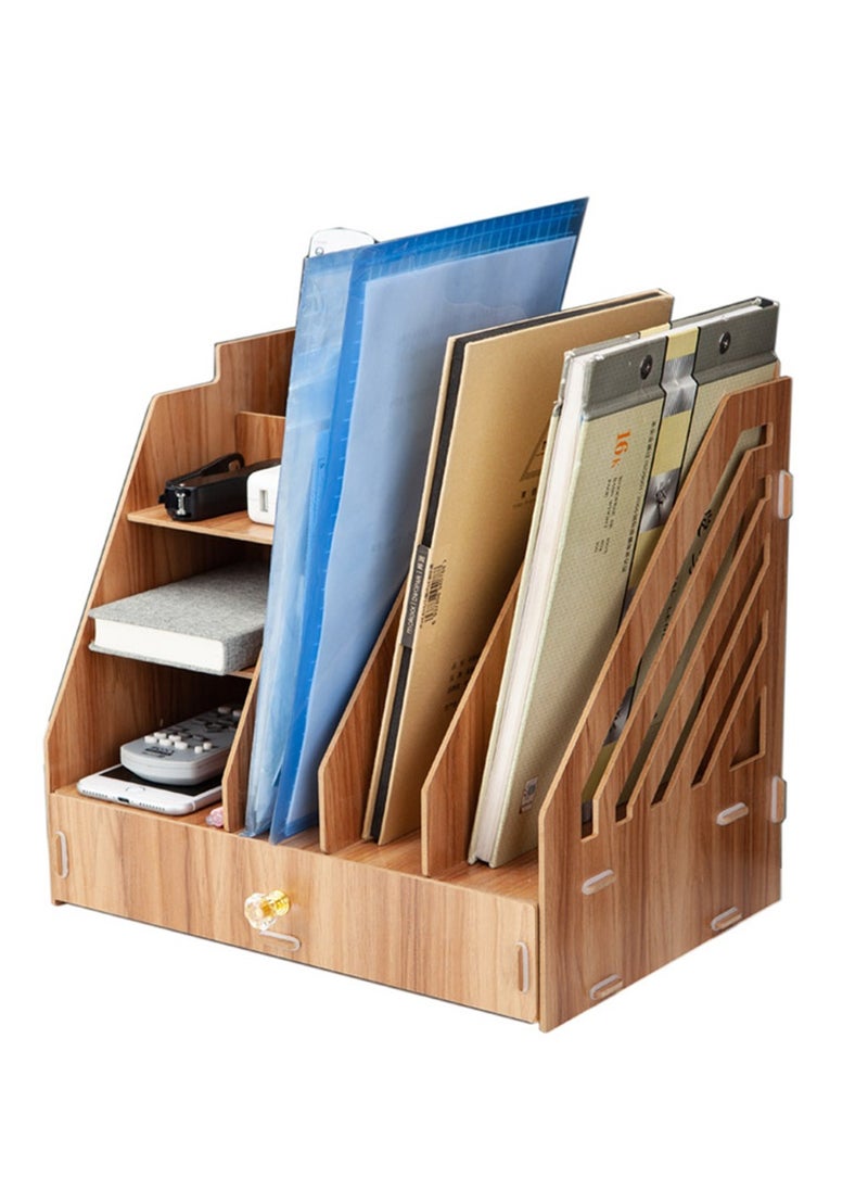Kidle - Office Finishing Rack Basket File Rack Multi-layer A4 Data Rack Wooden Storage Rack - Image 1