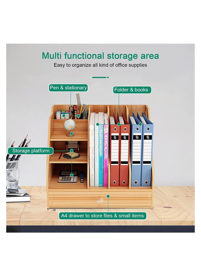 Kidle - Office Finishing Rack Basket File Rack Multi-layer A4 Data Rack Wooden Storage Rack - Image 1