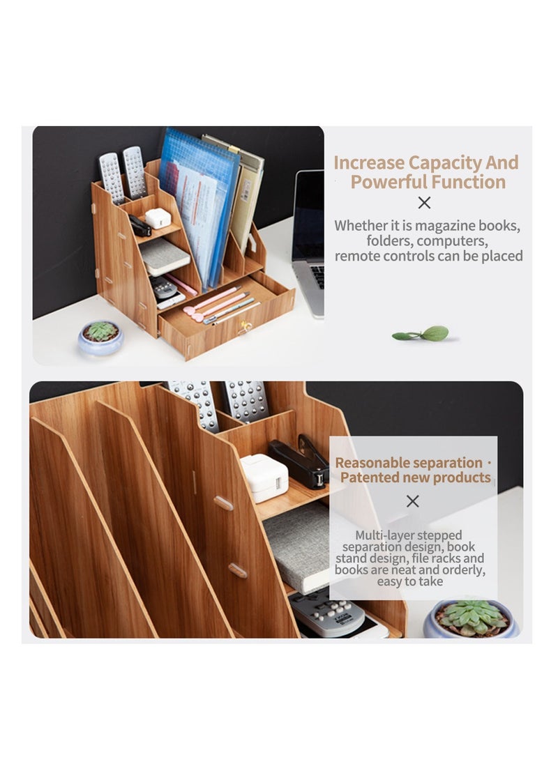 Kidle - Office Finishing Rack Basket File Rack Multi-layer A4 Data Rack Wooden Storage Rack - Image 1