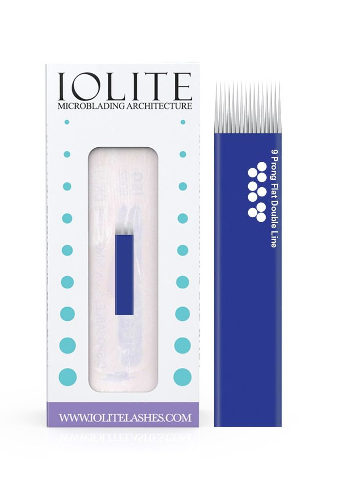 IOLITE Microblading 9 Prong Flat Double Line Needles 1F9P2R SPMU NEEDLE Size 22mm one time use disposable blade Sterile packaged 12pcs - Image 1