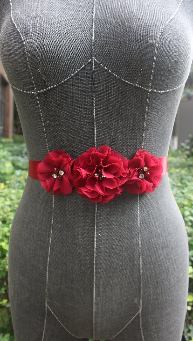 NANIA Bridesmaid and Flowergirls sashes wedding sash pearls flowers belts (Burgundy) 95 inches - Image 5