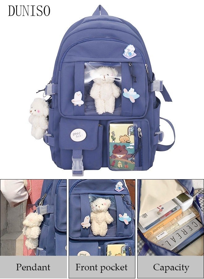 DUNISO School Backpack with Pencil Case and  Doll Pendant Waterproof Book Bag with Compartments for Teen Kid Students Elementary School Kids' School Bag With Large Capacity - Image 2