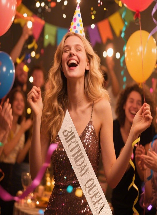 لوويجز وشاح عيد ميلاد الملكة من لويجز، ذهبي وردي، هدايا عيد ميلاد، وشاح لامع، إكسسوارات حفلات للبنات والسيدات، عبوة واحدة (عبوة من قطعة واحدة، ذهبي وردي - عيد ميلاد الملكة) - Image 3