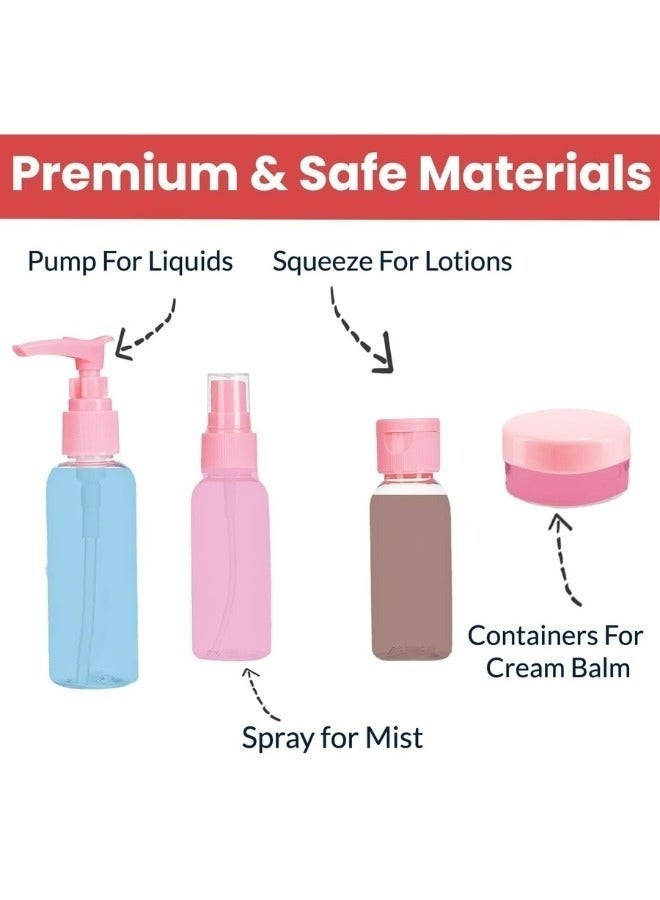 زجاجات سفر لمستحضرات التجميل (6 قطع) - حاويات صغيرة فارغة قابلة لإعادة التعبئة مع حقيبة  - مجموعة أدوات أساسية وملحقات للسفر للشامبو ومستحضرات التجميل (متعدد الالوان) - Image 3