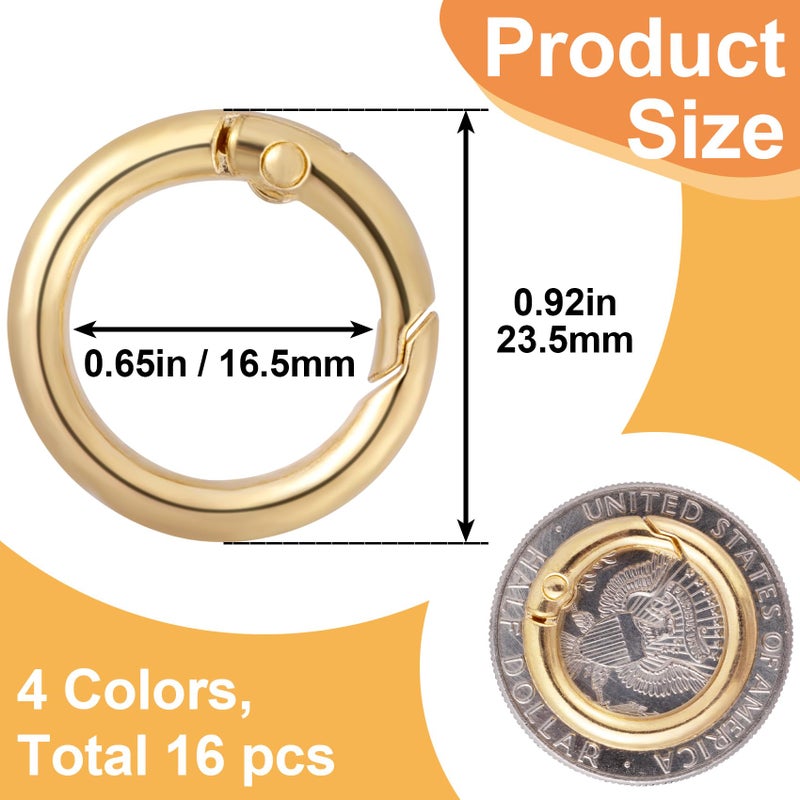 STSTR 16 PCS Mini Round Keychain Clip, 4 Colors Spring Key Ring Clips, Metal O-Shaped Keychain Rings Bulk for DIY Crafts, Purses, Keys - Image 2