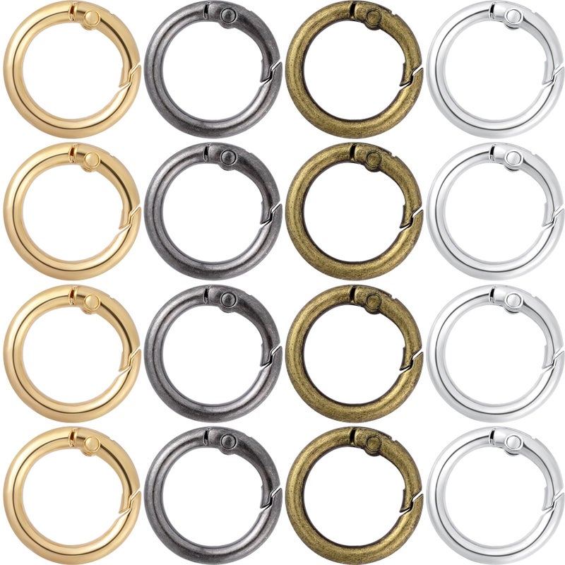 STSTR 16 PCS Mini Round Keychain Clip, 4 Colors Spring Key Ring Clips, Metal O-Shaped Keychain Rings Bulk for DIY Crafts, Purses, Keys - Image 1