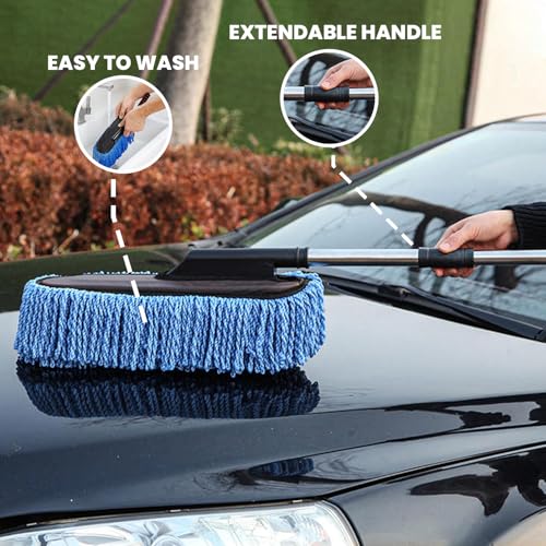 Maxoshine Microfiber Car Duster Brush with Extendable Handle | Dusting Brush for Interior & Exterior | Scratch-Free Cleaning Microfiber Duster for Car & Home Cleaning (Blue) - Image 5