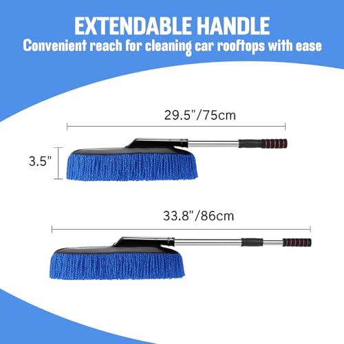 Maxoshine Microfiber Car Duster Brush with Extendable Handle | Dusting Brush for Interior & Exterior | Scratch-Free Cleaning Microfiber Duster for Car & Home Cleaning (Blue) - Image 3