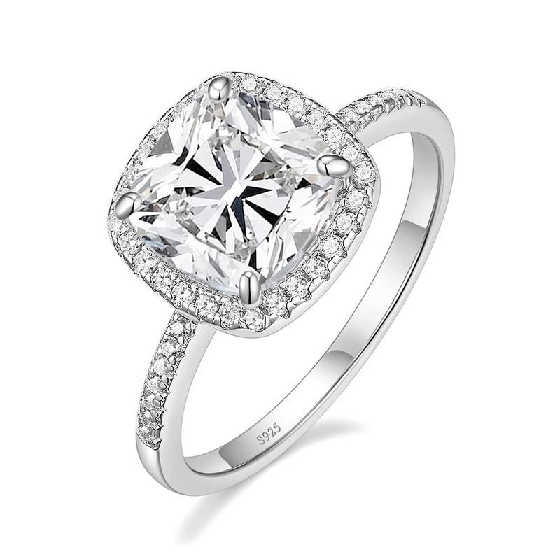 EAMTI 3.5CT 925 Sterling Silver Rings Cushion Cut Cubic Zirconia CZ Engagement Wedding Bands for Women Promise Rings for Her Size 6 - Image 1
