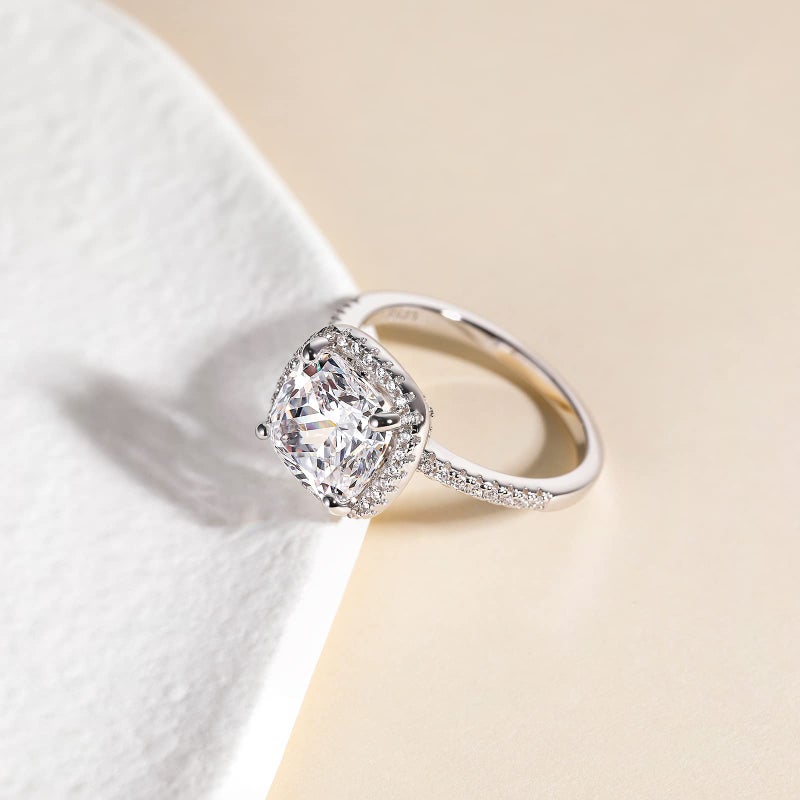EAMTI 3.5CT 925 Sterling Silver Rings Cushion Cut Cubic Zirconia CZ Engagement Wedding Bands for Women Promise Rings for Her Size 6 - Image 3