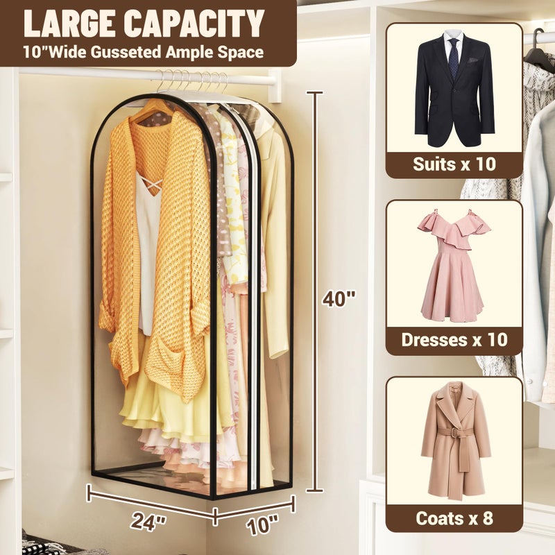 Ramota Garment Bags for Hanging Clothes 40â€ Long,Ultra Clear Suit Bags for Closet Storage, Moving Organization, Travel Covers with 10" Gussets for Coat, Dress, Shirt and Sweater - 3 PCS - Image 2