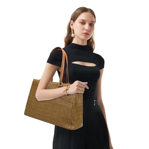 Queenoris Tote Bag for Women, 15.6 inch Laptop Large Capacity Top Handle Handbag Work Bags Computer Bag Office Briefcase (Light Coffee Brown) - Image 3