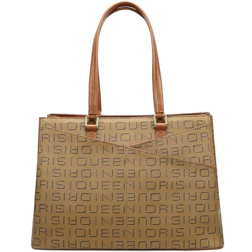 Queenoris Tote Bag for Women, 15.6 inch Laptop Large Capacity Top Handle Handbag Work Bags Computer Bag Office Briefcase (Light Coffee Brown) - Image 2