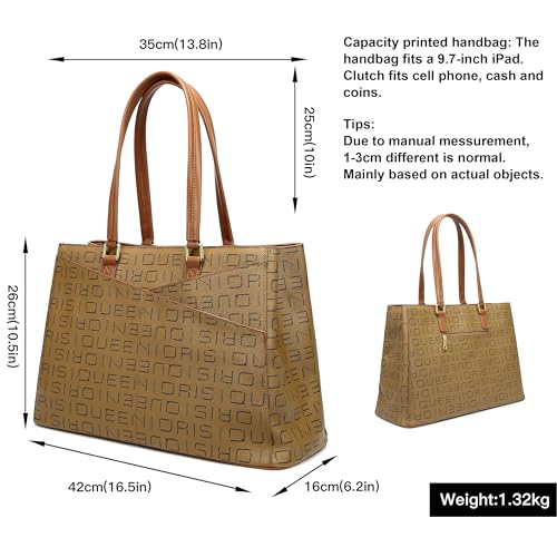Queenoris Tote Bag for Women, 15.6 inch Laptop Large Capacity Top Handle Handbag Work Bags Computer Bag Office Briefcase (Light Coffee Brown) - Image 4