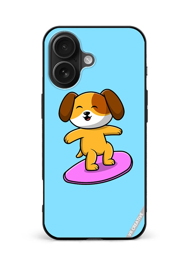 Protective Case Cover For Apple iPhone 16 Surf Dog Design Multicolour