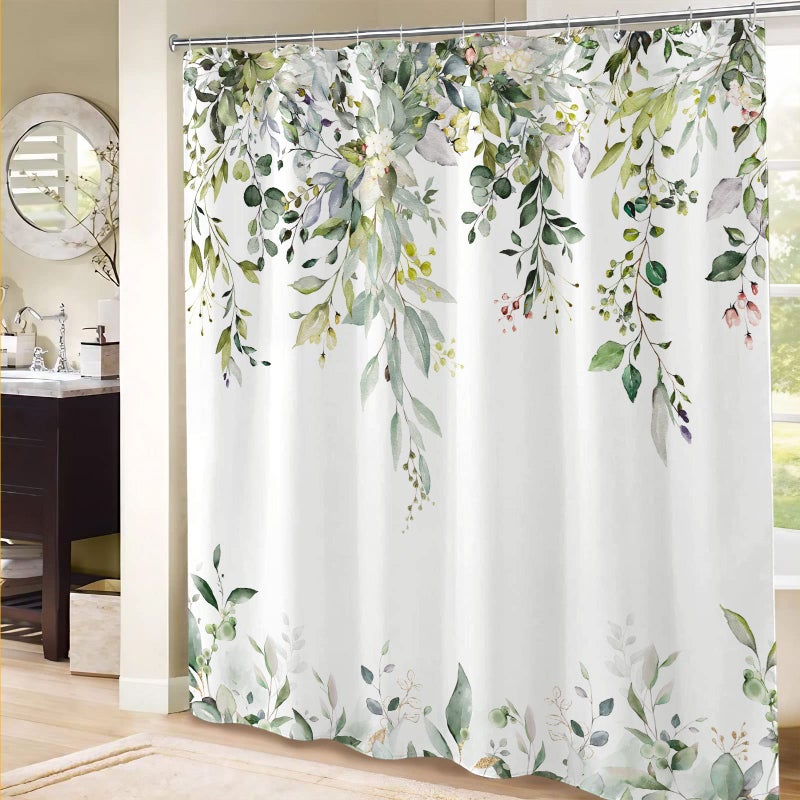 kampdream Eucalyptus Plant Rustic Shower Curtain, Watercolor Leaves On The Top Country Farm House Shower Curtain, Spring Botanical Bathroom Curtain 72 Ã—72 Inch - Image 4