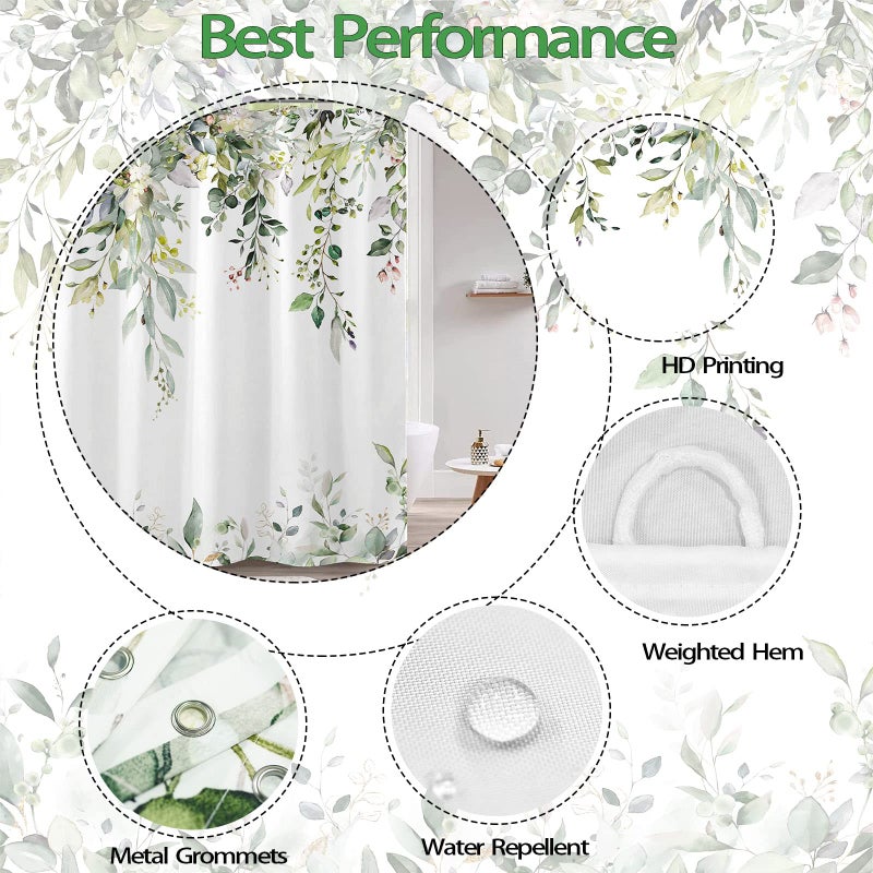 kampdream Eucalyptus Plant Rustic Shower Curtain, Watercolor Leaves On The Top Country Farm House Shower Curtain, Spring Botanical Bathroom Curtain 72 Ã—72 Inch - Image 5