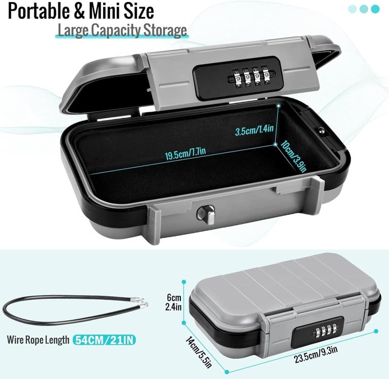 Bluejw Portable Security Box With Code, Combination Security Case Lock Box Waterproof, With Removable Wire Rope Security Safe Box For Hotel Travel Swimming Beach-23.5*14*6Cm - Image 2