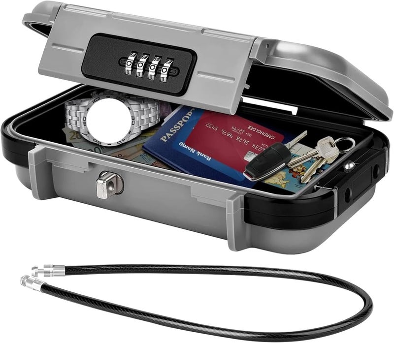 Bluejw Portable Security Box With Code, Combination Security Case Lock Box Waterproof, With Removable Wire Rope Security Safe Box For Hotel Travel Swimming Beach-23.5*14*6Cm - Image 1