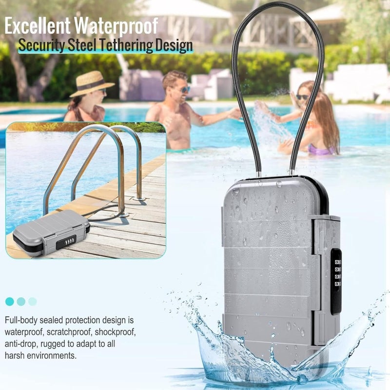 Bluejw Portable Security Box With Code, Combination Security Case Lock Box Waterproof, With Removable Wire Rope Security Safe Box For Hotel Travel Swimming Beach-23.5*14*6Cm - Image 5