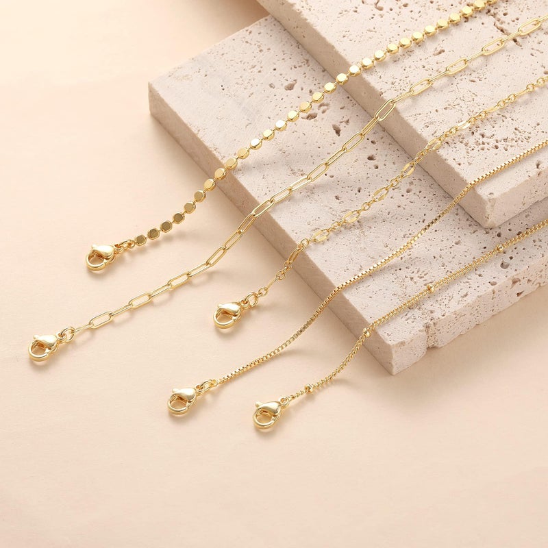 MBW Dainty 14K Gold Plated Bracelets for Women, Stackable Satellite Paperclip Lip Bracelet Set Tiny Lip Dot Chain Box Link for Handmade Gift Minimalist Cute Trendy Jewelry Gold Accessories for Women - Image 5