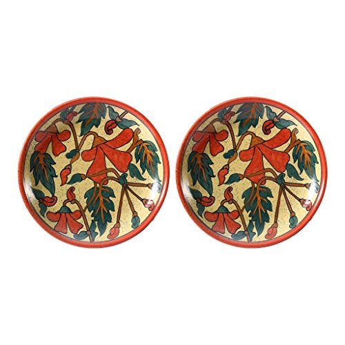Caffeine Ceramic Handmade Stoneware Orange Flora Quarter Plate 7”(Set of 2 Dishwasher & Microwave Safe) - Image 3