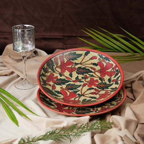 Caffeine Ceramic Handmade Stoneware Orange Flora Quarter Plate 7”(Set of 2 Dishwasher & Microwave Safe) - Image 1