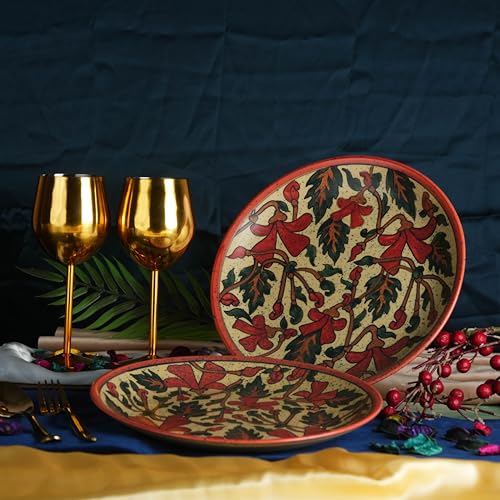 Caffeine Ceramic Handmade Stoneware Orange Flora Quarter Plate 7”(Set of 2 Dishwasher & Microwave Safe) - Image 2
