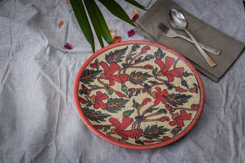 Caffeine Ceramic Handmade Stoneware Orange Flora Quarter Plate 7”(Set of 2 Dishwasher & Microwave Safe) - Image 4