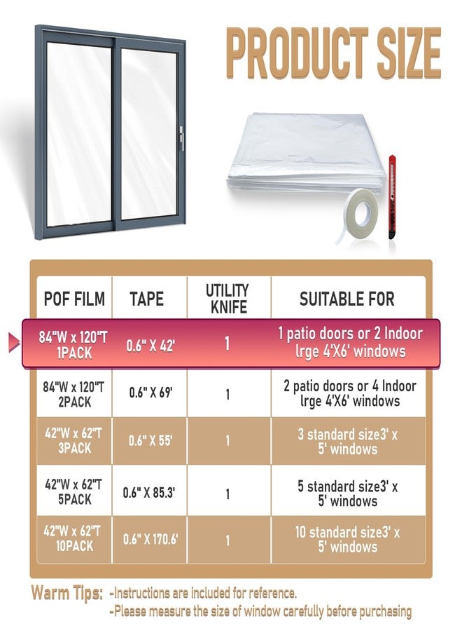 Flueen Large Patio Door Shrink Film Window Insulation Kit Cuttable with AdhesiveTransparent,Window Plastic for Winterizing Thicken Thermal Waterproof Insulation Cover Warm Winter (1Pack, 84"W x 120"T) - Image 3