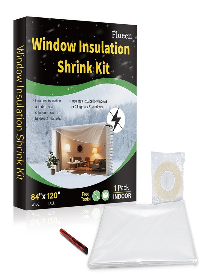 Flueen Large Patio Door Shrink Film Window Insulation Kit Cuttable with AdhesiveTransparent,Window Plastic for Winterizing Thicken Thermal Waterproof Insulation Cover Warm Winter (1Pack, 84"W x 120"T) - Image 1