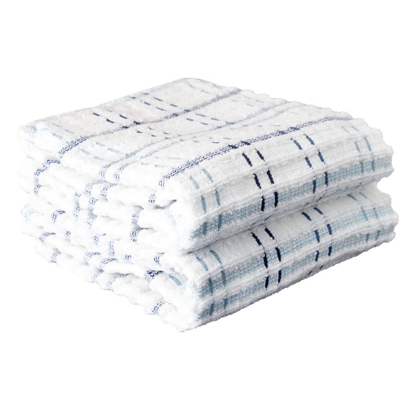 Ritz Royale Collection 100% Combed Terry Cotton  Highly Absorbent  Oversized Kitchen Towel Set  28"" x 18""  2-Pack  Checked  Federal Blue - Image 1