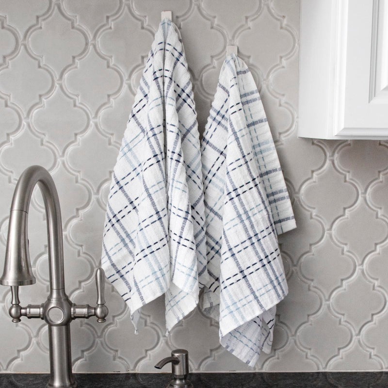 Ritz Royale Collection 100% Combed Terry Cotton  Highly Absorbent  Oversized Kitchen Towel Set  28"" x 18""  2-Pack  Checked  Federal Blue - Image 5