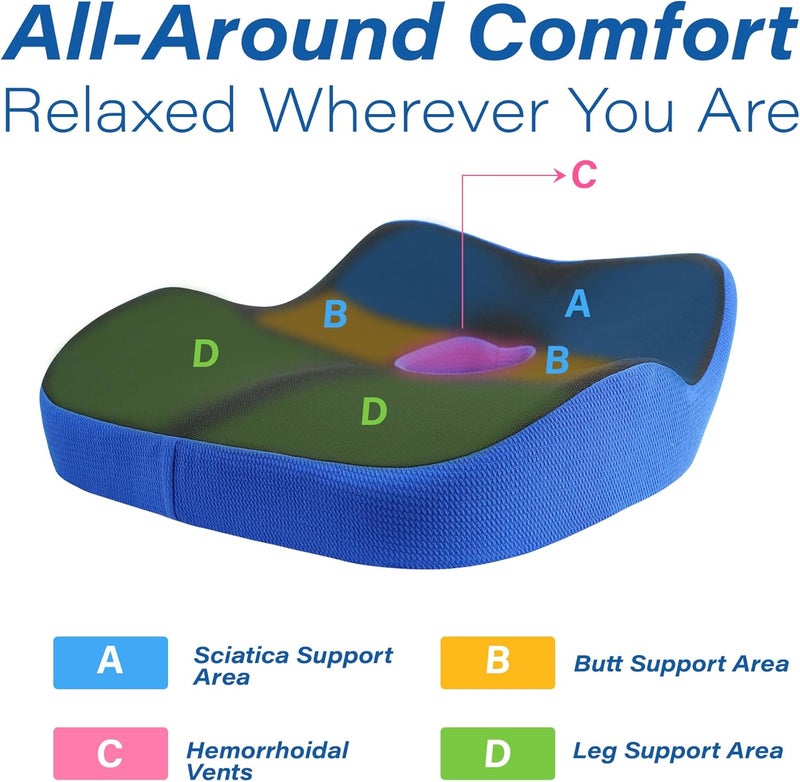 Allaboutsla Ergonomic Memory Foam Car Seat Cushion for Sciatica Pain Relief - Black & Blue - Image 4