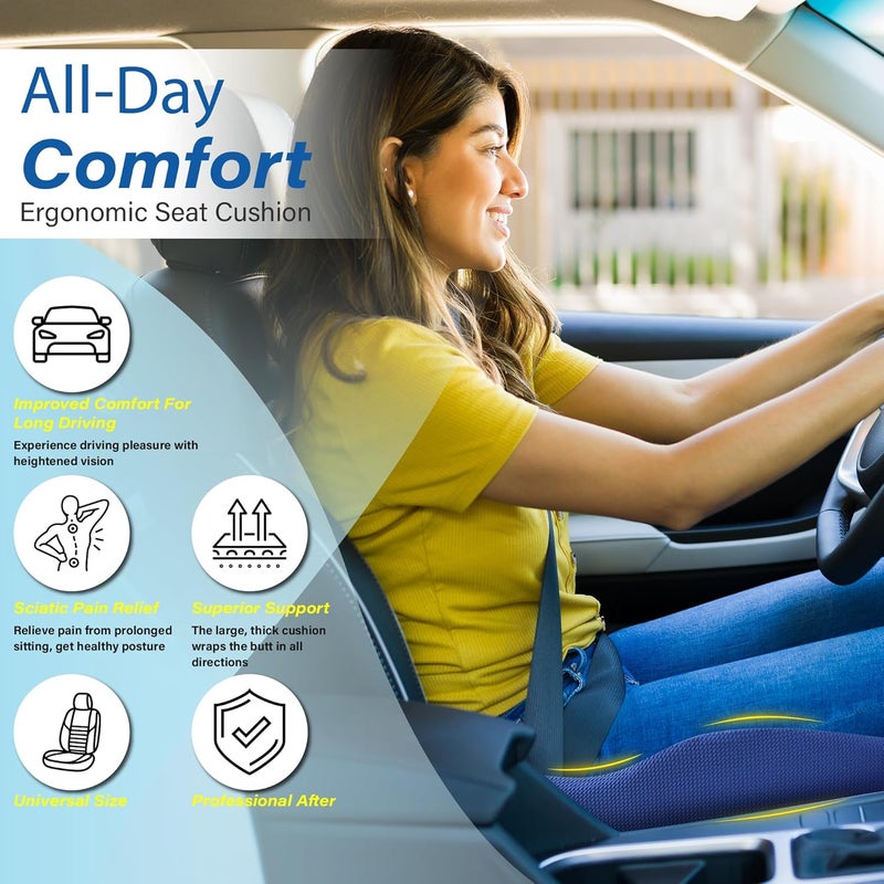 Allaboutsla Ergonomic Memory Foam Car Seat Cushion for Sciatica Pain Relief - Black & Blue - Image 3