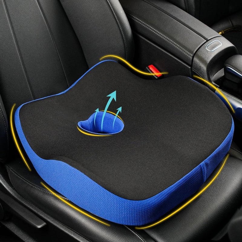 Allaboutsla Ergonomic Memory Foam Car Seat Cushion for Sciatica Pain Relief - Black & Blue - Image 1