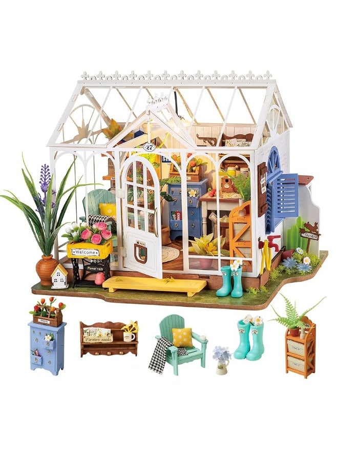Rolife Rolife DIY Miniature Dollhouse Kit, Build 9.6" Greenhouse Diorama Kit Building Set with LED Room Hobby Craft for Aduls Uniue Gifts for Teens (Dreamy Garden) - Image 4