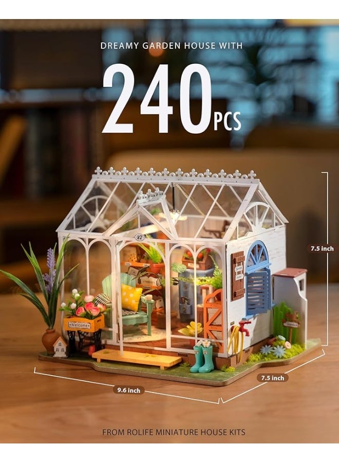 Rolife Rolife DIY Miniature Dollhouse Kit, Build 9.6" Greenhouse Diorama Kit Building Set with LED Room Hobby Craft for Aduls Uniue Gifts for Teens (Dreamy Garden) - Image 2