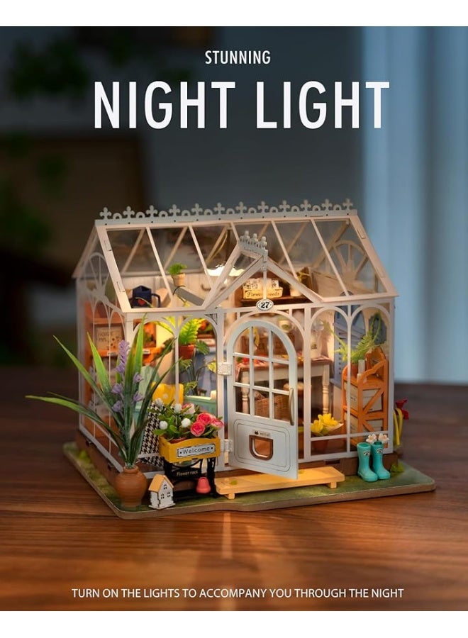 Rolife Rolife DIY Miniature Dollhouse Kit, Build 9.6" Greenhouse Diorama Kit Building Set with LED Room Hobby Craft for Aduls Uniue Gifts for Teens (Dreamy Garden) - Image 5