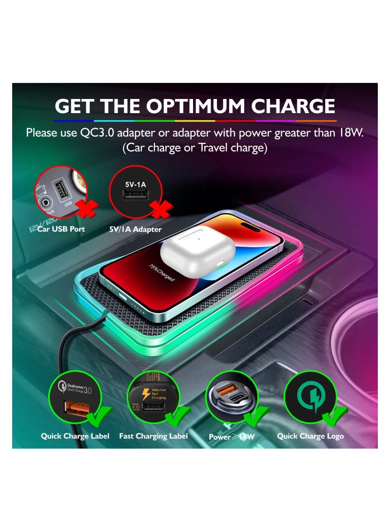 SYOSI Wireless Charger for Car, 15W RGB Non-Slip Wireless Car Charger Pad Fast Wireless Phone Charger for Cell Phone Wireless Charging Mat for iPhone 14 13 12 Pro Max for Samsung S23 S22 Ultra - Image 3