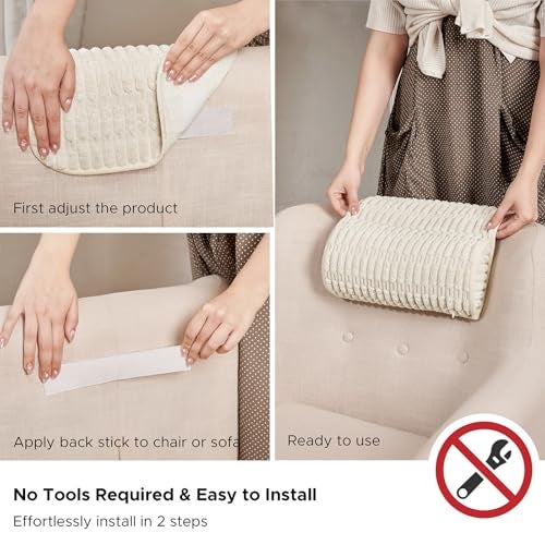WdFour Headrest Memory Pillow, Support Cushions for Neck, Back or Leg for Sofas, Recliners, Office Chairs, Massage Chairs for Neck Pain Relief and Cervical Support. (Cream, 13" Wx5.5 Hx3 D, 1PC) - Image 3