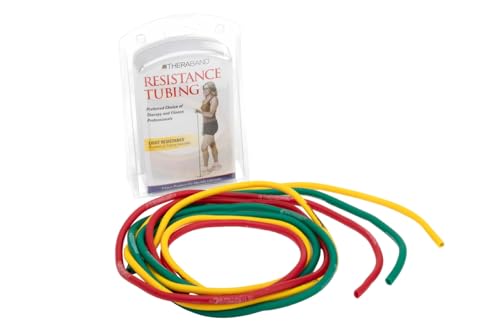 THERABAND Resistance Tubes, Begginer Set, Yellow, Red, and Green, 5 ft Latex Tubing, Home or Clinic Use, Cut-to-Fit, Color-Coded Resistance Bands for Upper & Lower Body Workouts - Image 1