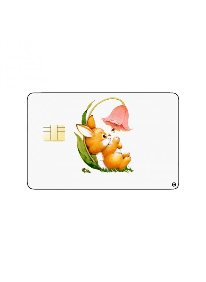 RKN PRINTED BANK CARD STICKER Cute Rabbit Drawing With Pink Flower - Image 1