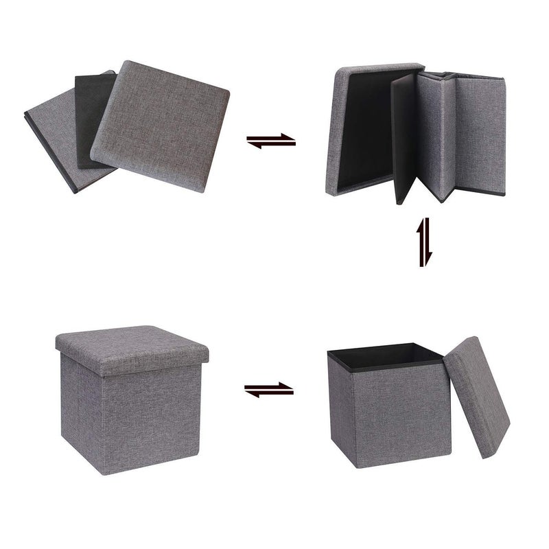 ASUVI Foldable Organizer Stool Chest Storage Box with Lid MultiFunctional Collapsible Ottoman Footrest Seat Footstool Fabric Grey - Image 4