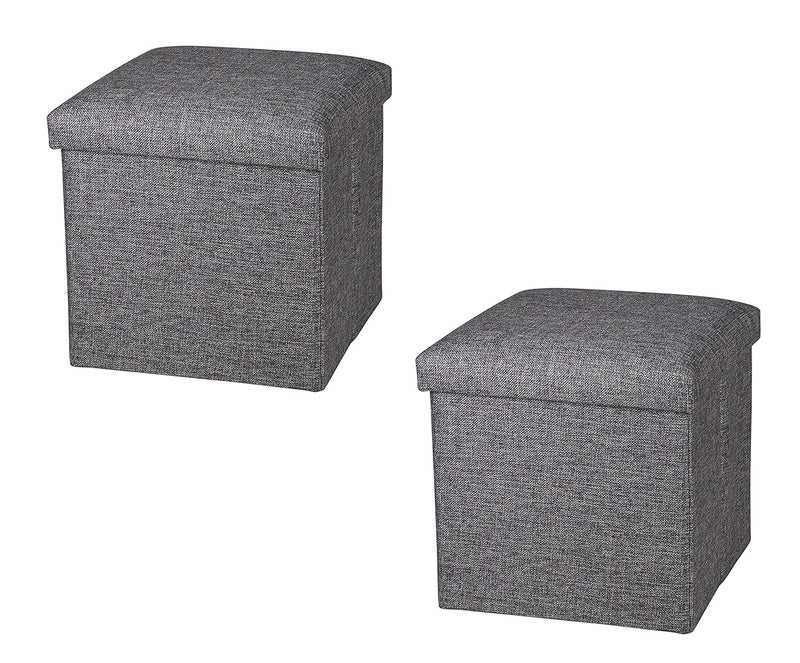ASUVI Foldable Organizer Stool Chest Storage Box with Lid MultiFunctional Collapsible Ottoman Footrest Seat Footstool Fabric Grey - Image 1