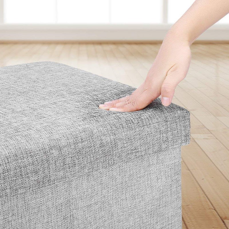 ASUVI Foldable Organizer Stool Chest Storage Box with Lid MultiFunctional Collapsible Ottoman Footrest Seat Footstool Fabric Grey - Image 3