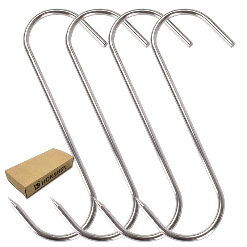 HONSHEN 8 Inch 6mm Stainless Steel Meat SHooks for Hanging Processing Butcher Hook 4 Pack