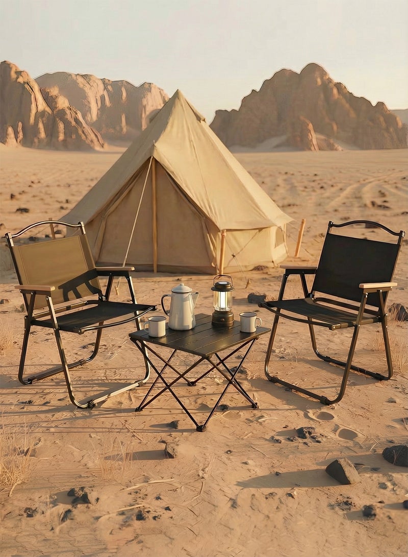 M-Smart 3-Piece Camping Set | Portable Folding Camping Table with Carrying Bag 40x35x29cm, with 2 Folding Chairs with Metal Frame and Armrests - Black - Image 1