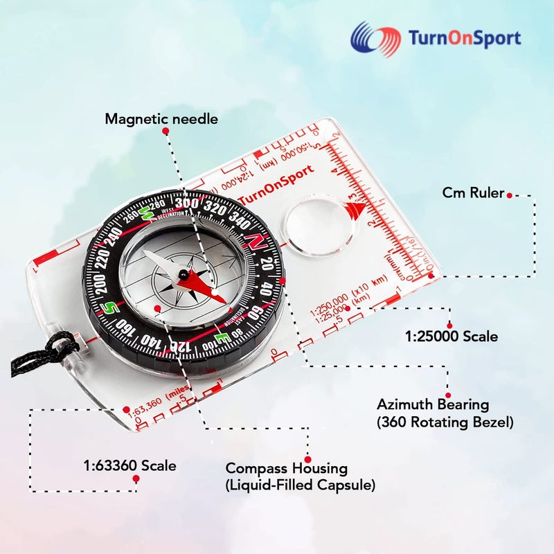 TurnOnSport بوصلة التوجيه لحقيبة الظهر | بوصلة متقدمة للتخييم والملاحة - بوصلة كشاف للأولاد للأطفال | بوصلة مهنية لقراءة الخرائط - أفضل هدايا البقاء على قيد الحياة من TurnOnSport - Image 2